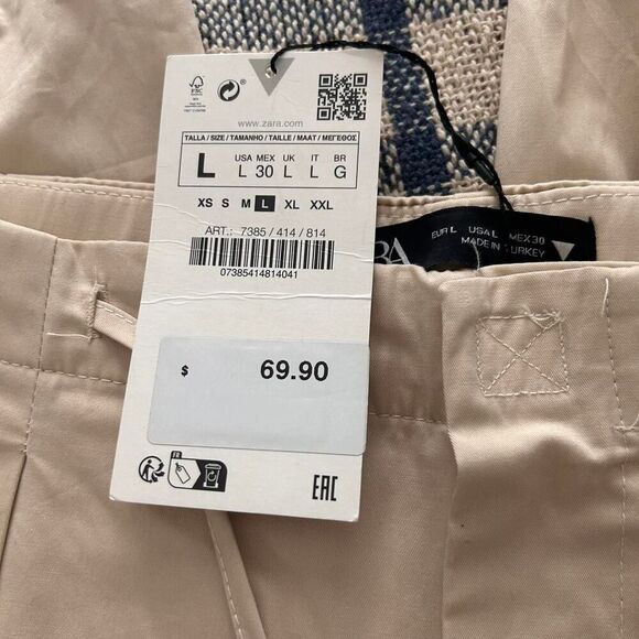 Zara Cream Tie front loose leg cargo Trousers NWT L | Minimalist Tailored - Picture 5 of 5